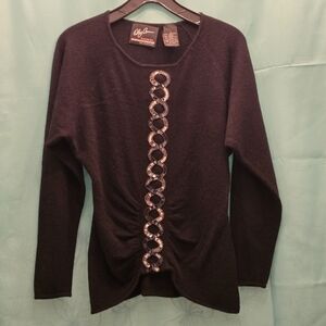 Oleg Cassini Vintage Lambs Wool Angora Black Sweater With Sequins Design SM